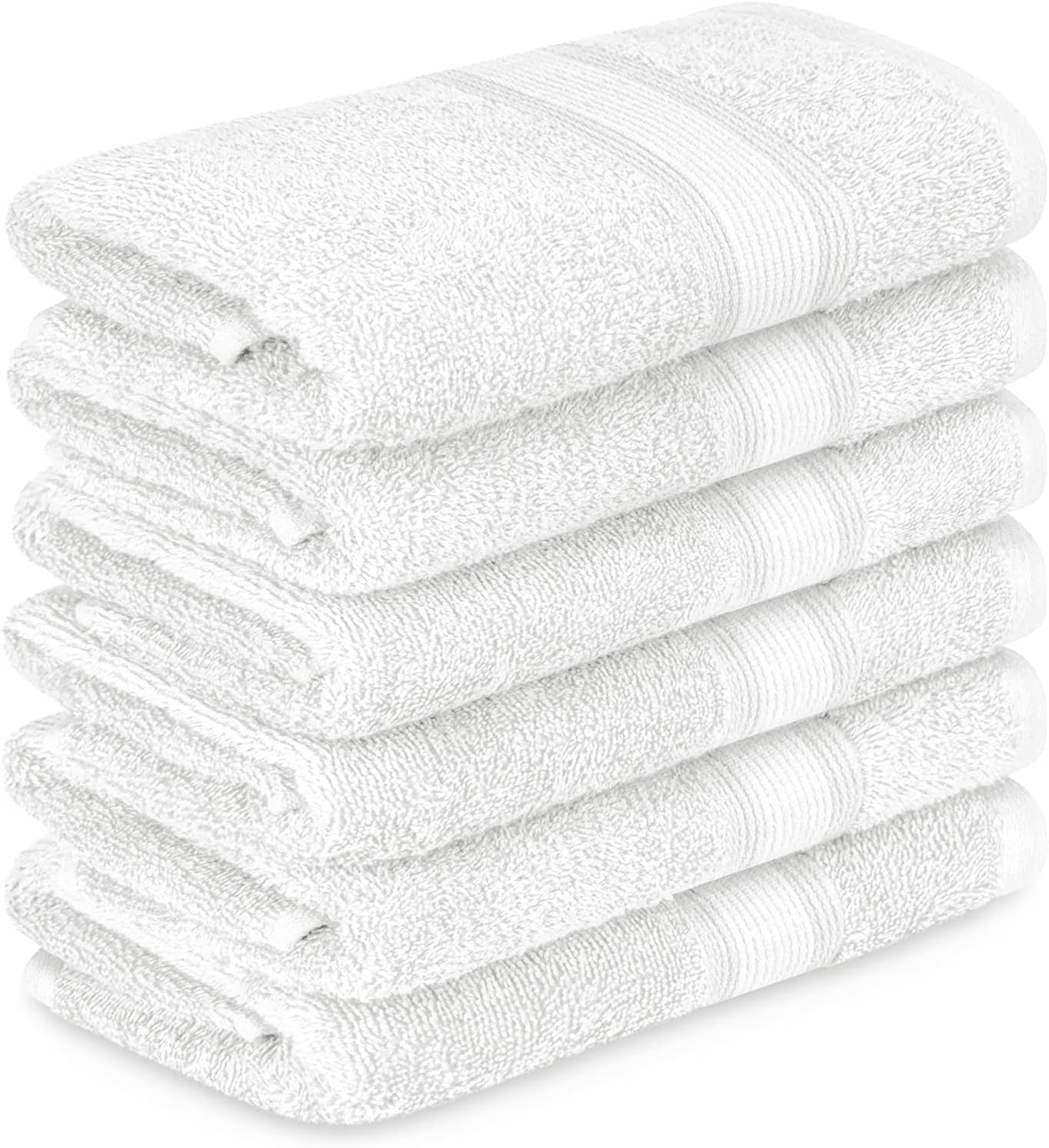 Adobella 6 Hand Towels, 100% Cotton, Premium Combed, 16 x 28 inches, Super Soft and Absorbent Hand Bathroom Towel, Quick Dry, Hotel Spa Quality, White (Pack of 6)