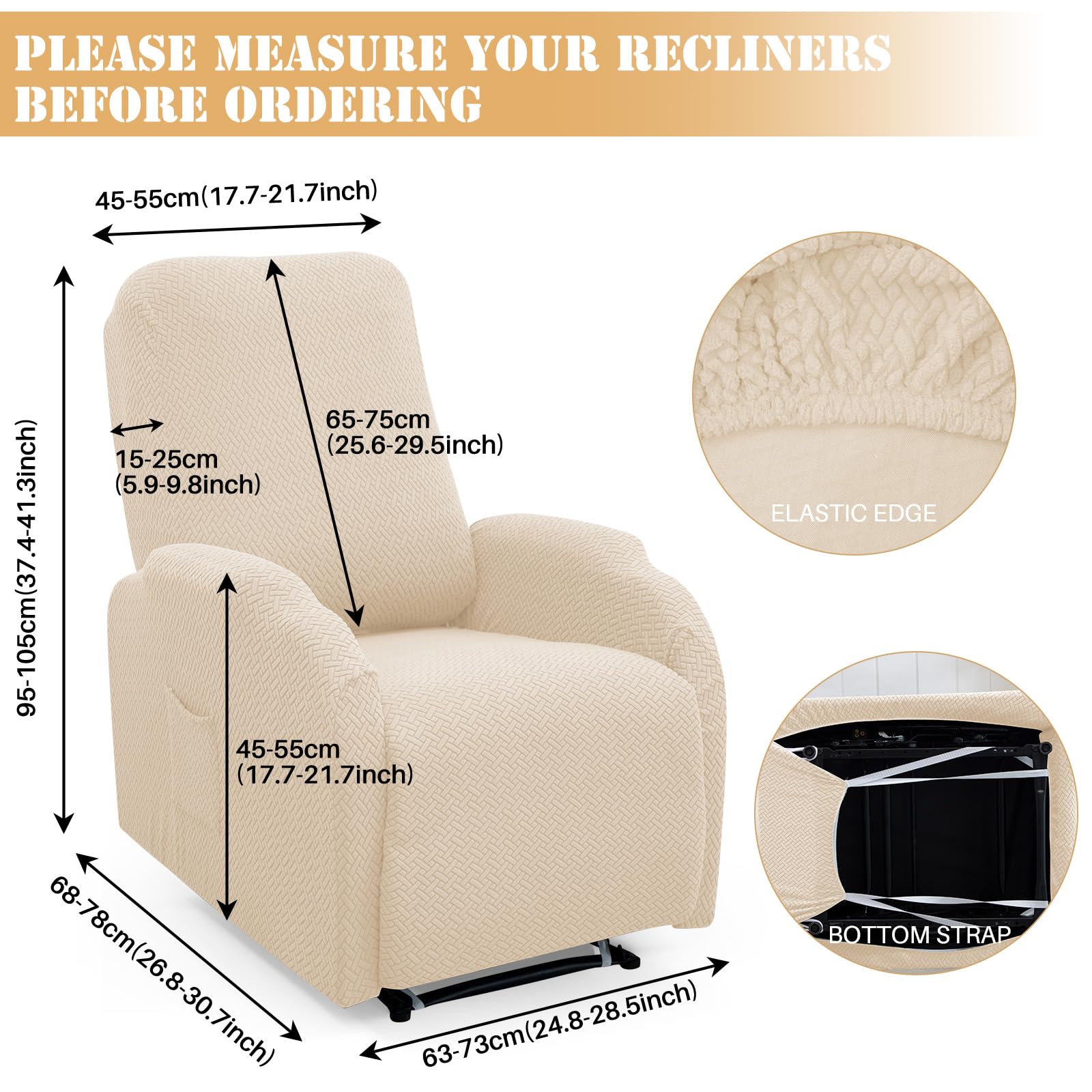 Twill Recliner Chair Covers, Stretch Polyester Spandex Recliner Cover 4 Pieces - Image 2