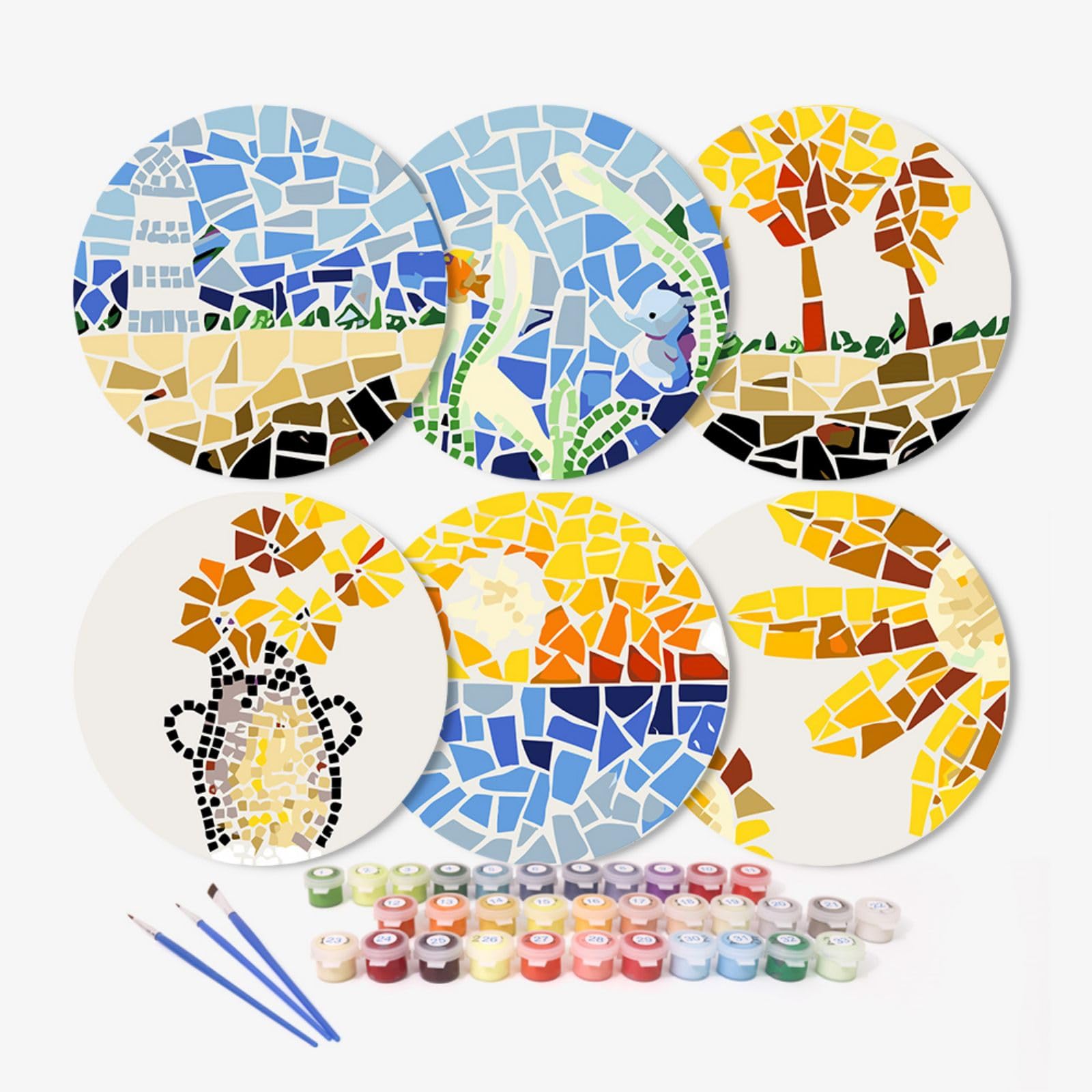 6 Pcs Paint by Numbers Coasters Kits with Holder, DIY Paint by Numbers Coasters for Adults Beginners, Coasters with Brushes Acrylic Paint, Paint by Numbers Kits Craft -29-Geometric Patterns