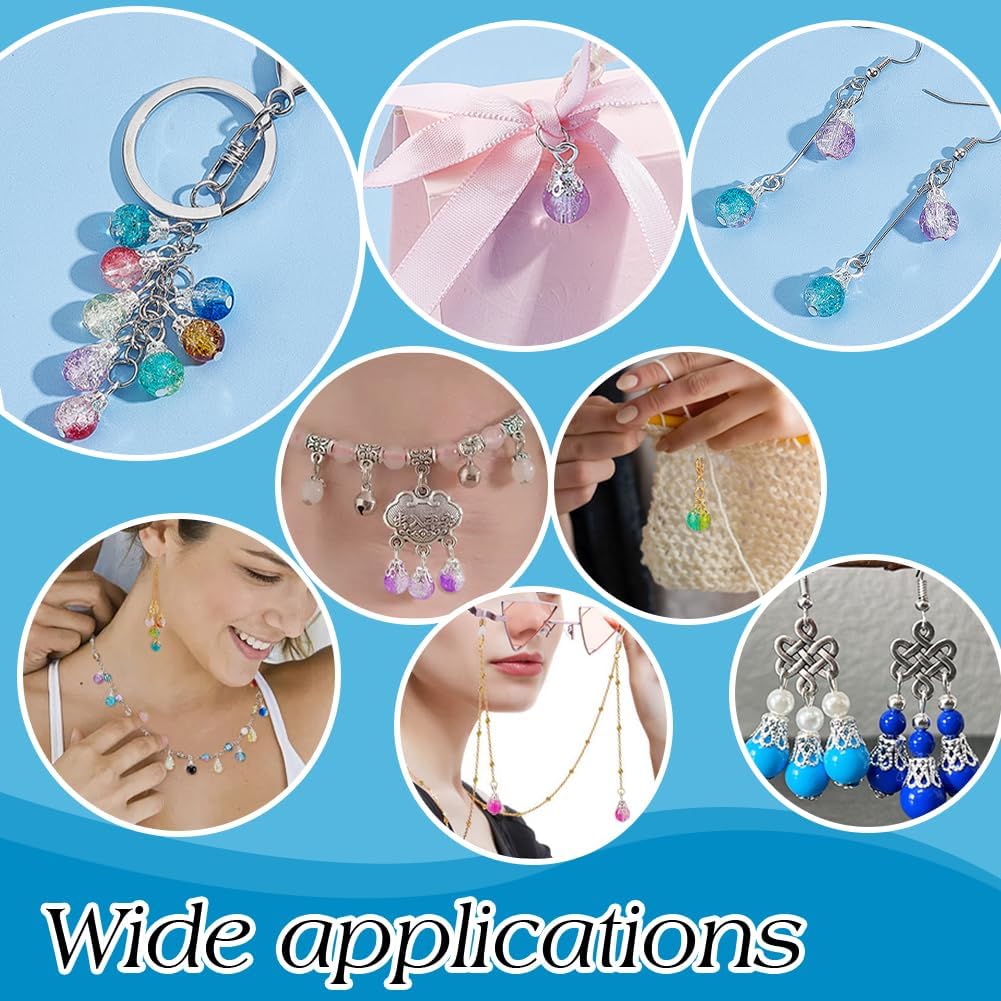 PH PandaHall 160pcs Crystal Dangle Charms, Crackle Glass Round Beads Charms 8 Color Dangle Bead with Platinum Bead Cap Transparent Beads Pendants for DIY Necklace Earring Jewelry Making - Image 5