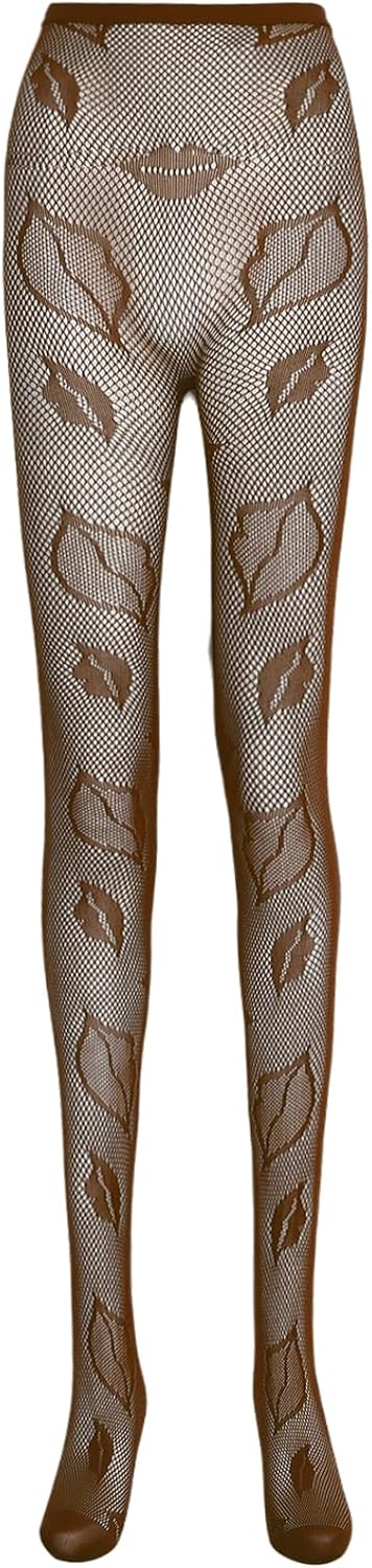 Lace Patterned Tights Lip Printed Small Hole Pattern Leggings Tights Net Pantyhose for Halloween