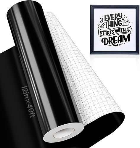 Miniatura 1 de Vinilo permanente negro, vinilo adhesivo negro para Cricut, rollo de vinilo negro brillante de 12 pulgadas x 40 pies, compatible con cortadores