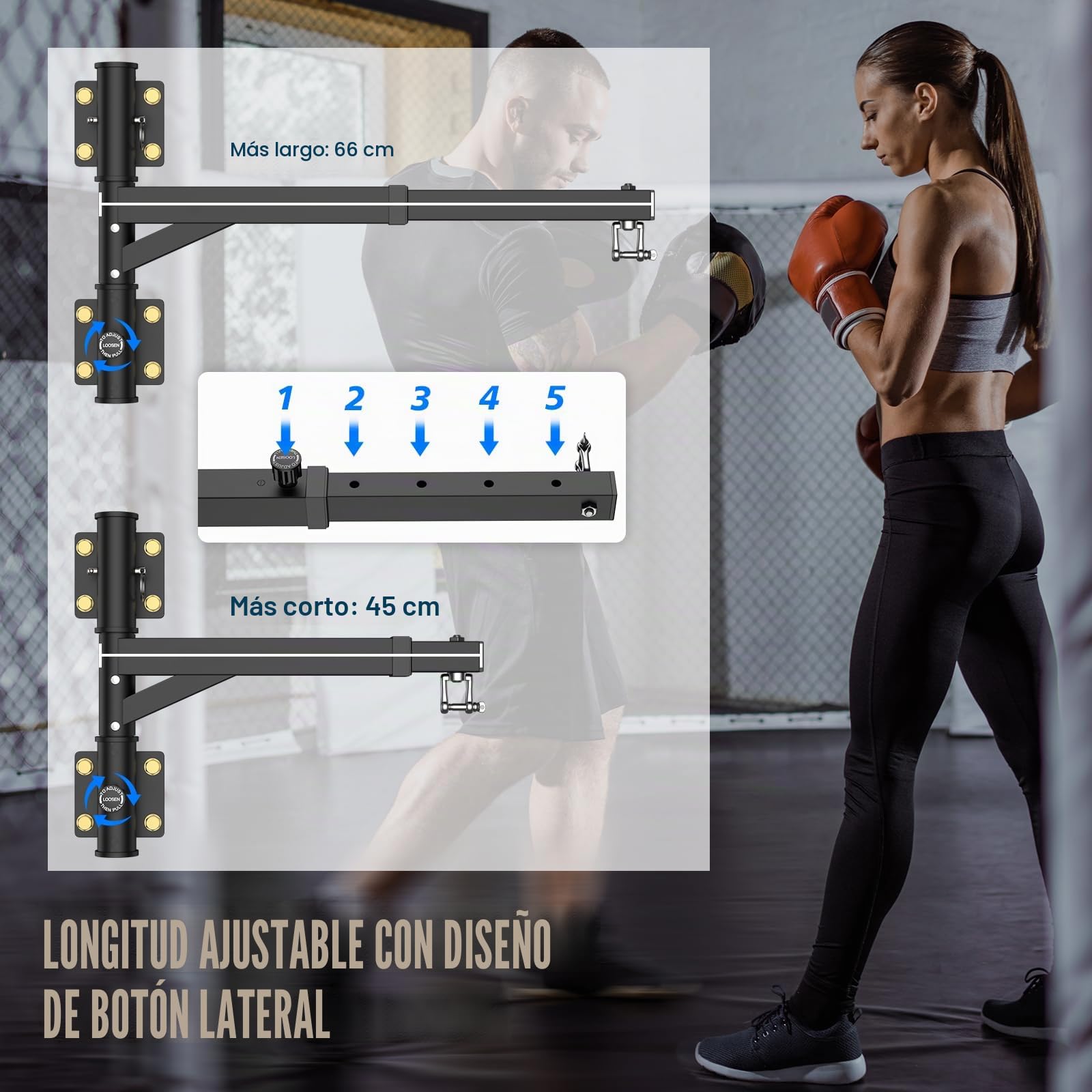 IMAYCC Soporte Saco Boxeo, Soporte Ajustable para Saco de Boxeo con Rotación de 180°, Espacio Eficiente, Interior t Exterior, Artes Marciales Mixtas Etc