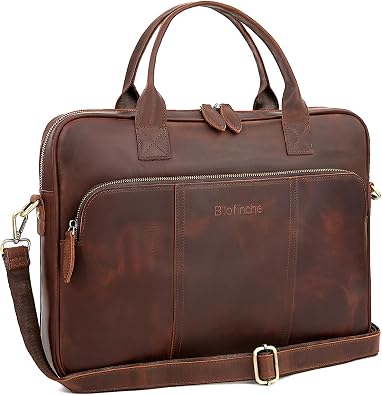 Blofinche Genuine Leather laptop briefcase 15.6 inch Computer Messenger shouledr work handbag Satchel bags