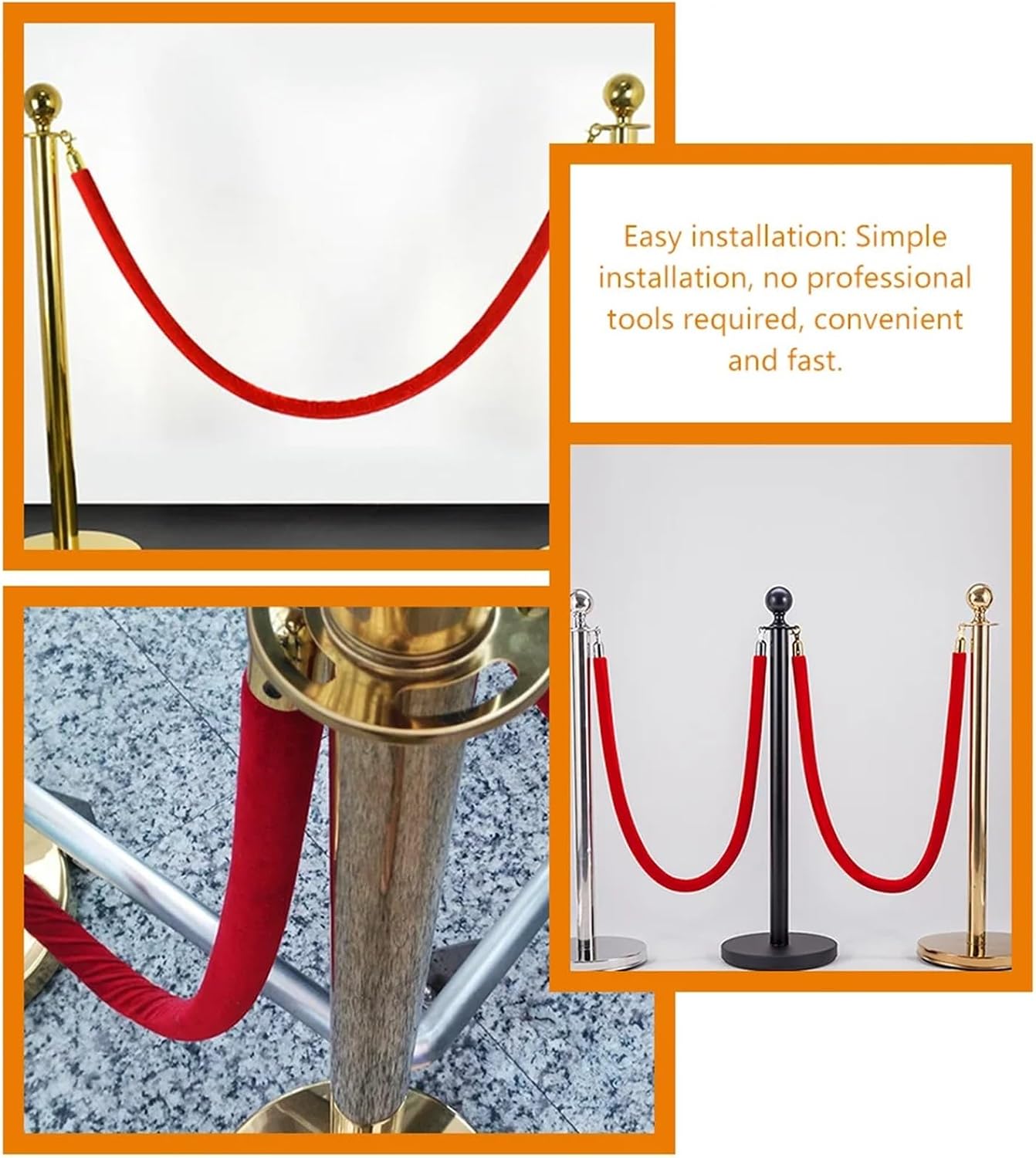 3 Pack Queue Barrier Rope, Stanchion Posts, Crowd Control Lanyards, Zinc Alloy Line Dividers for Event Management, Waiting Line Solutions, VIP Guidance System