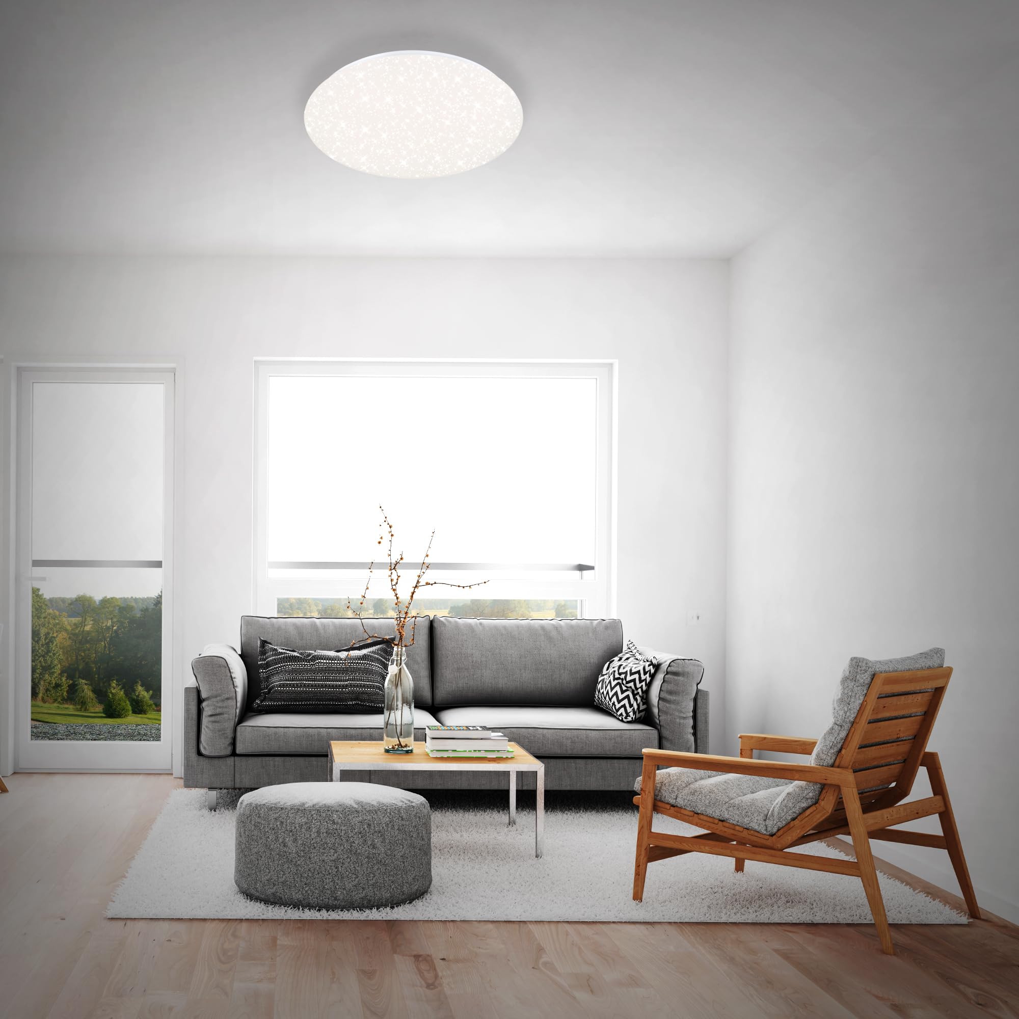 Briloner Leuchten 3328-016 Plafoniera a LED da Soffitto – Dimmerabile, Design con Stelle, Regolazione della Temperatura di Colore con Telecomando, 48 Watt, 4000 Lm, da 3000 a 6000 K – Bianco