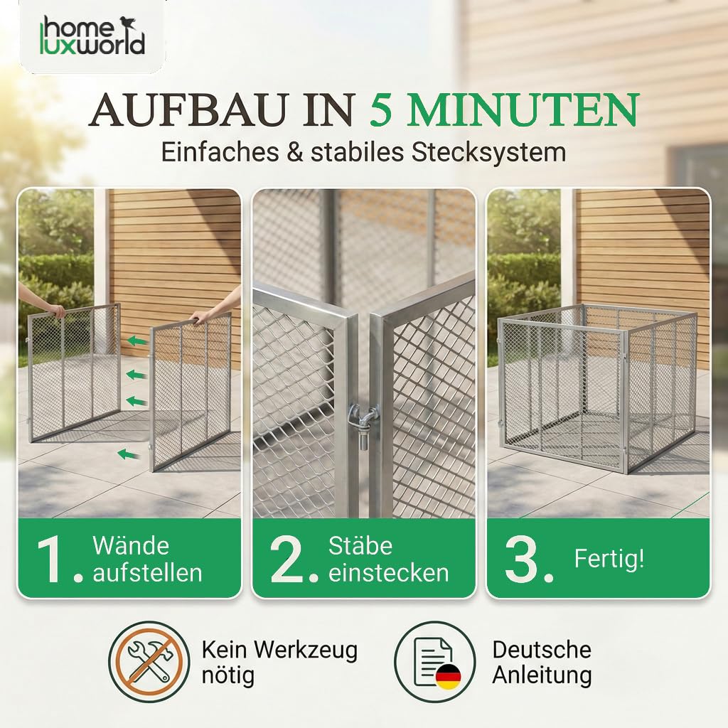 Garten Komposter Metall | 100 x 100 x 75 cm | 750 Liter Metallkomposter verzinkt | Gartenkomposter zur Erstellung von Kompost mit Gartenabfällen (Silber)