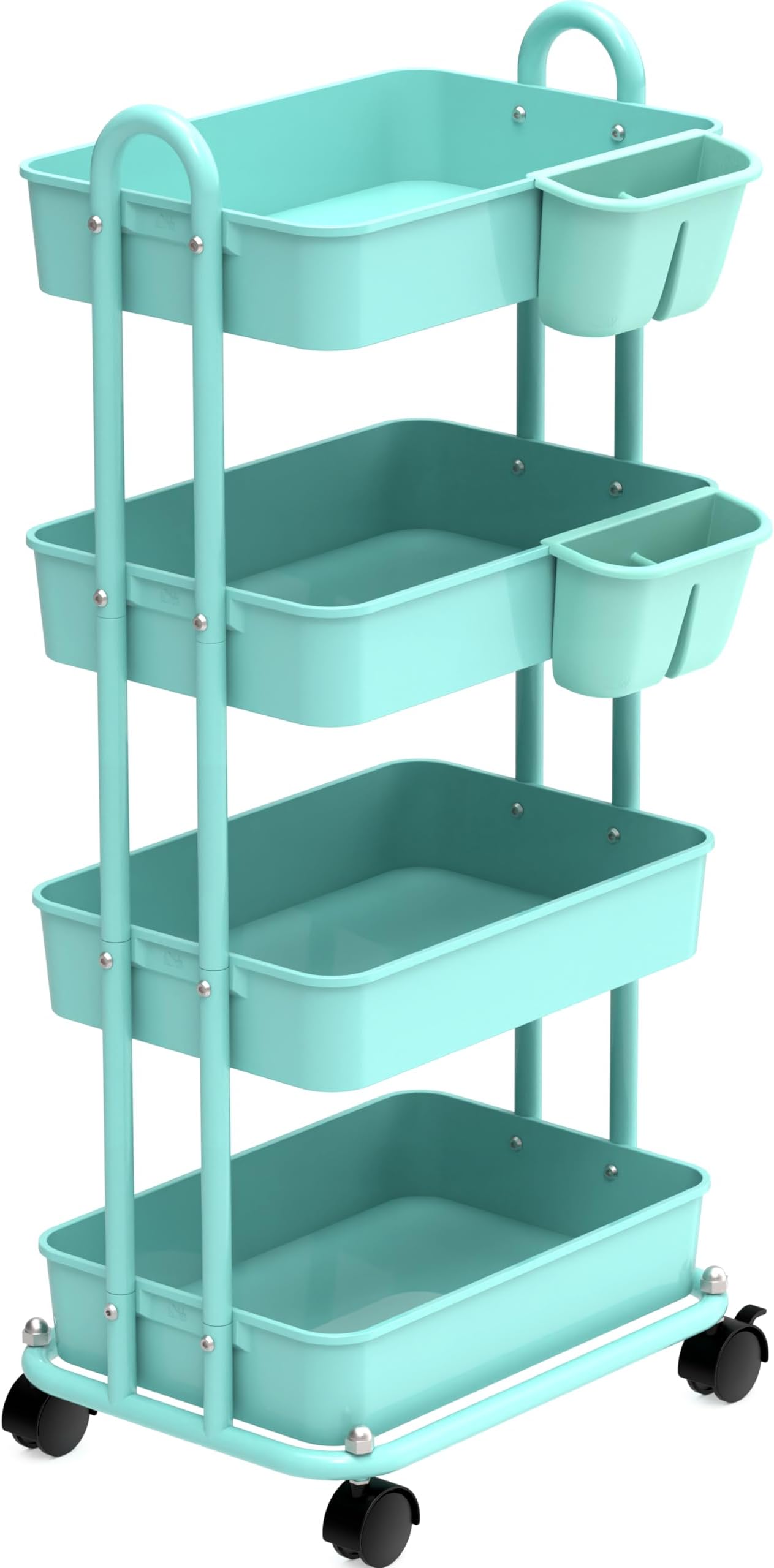 Simple Houseware4-Tier Multifunctional Rolling Utility Cart with Hanging Buckets, Turquoise