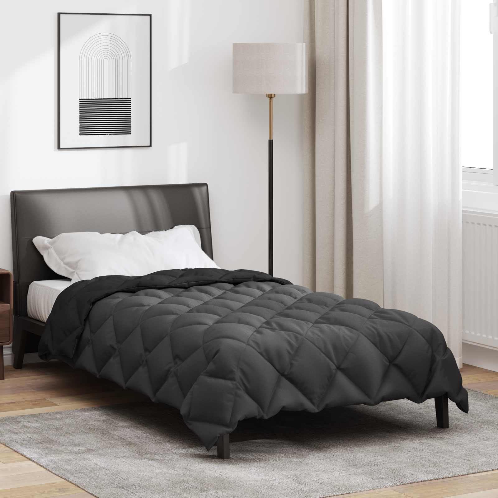 Kołdra zimowa 135 x 220 cm, z mikrofibry, pikowana na zimę, czarna i antracytowa, oddychająca i magazynująca ciepło