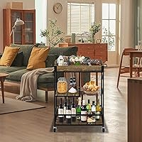 Vista 9 de aboxoo Carrito de bar Copa de vino 3 con nivel de cesta, estante rodante con ruedas, cocina móvil, estilo industrial vintage, carrito de servir