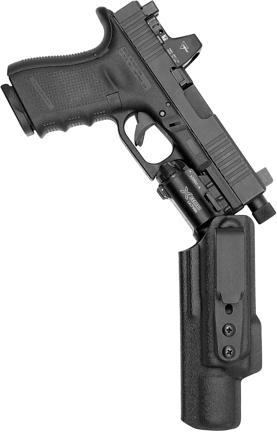 Rounded XFER Weapon Mounted Light IWB Holster - Inside Waistband Concealed Carry, American Made, Concealment Express, Black Kydex, Fits: