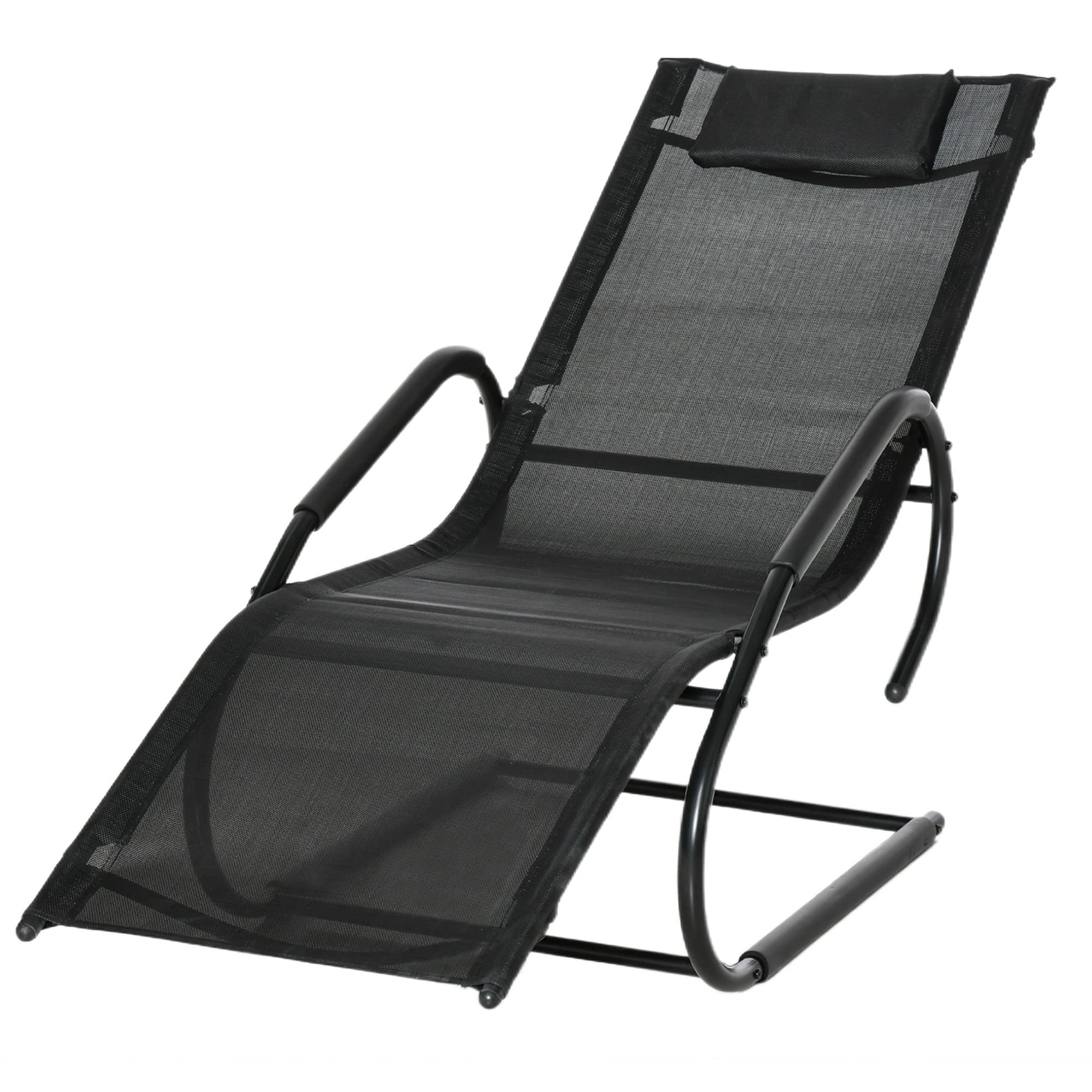 Outsunny Tumbona de Jardín Ergonómica Mecedora Exterior de Texteline Transpirable con Reposacabezas Reposapiés y Reposabrazos para Terraza Patio 160x59,5x83 cm Negro