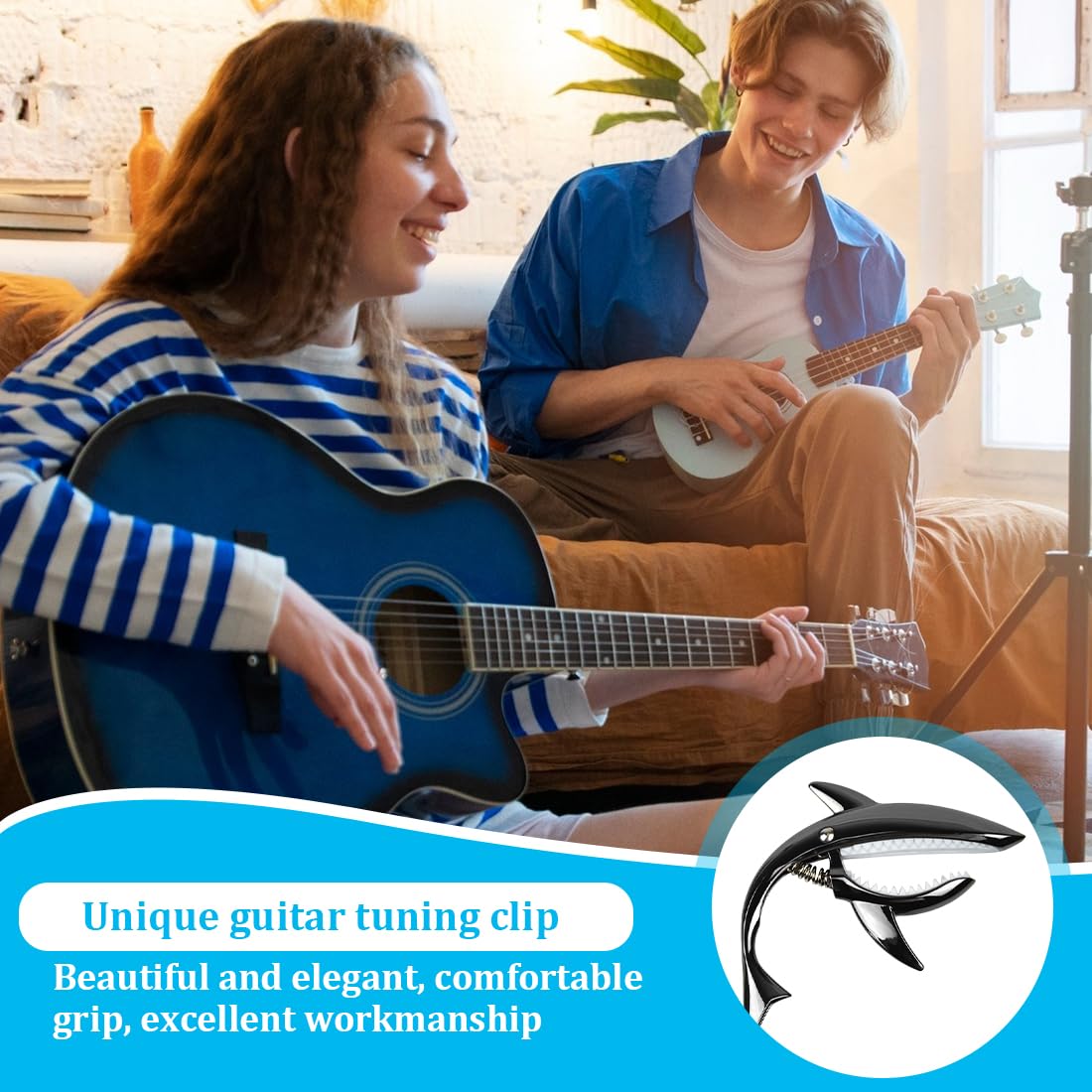 Capo Requin Pour Guitare, Capodastre de guitare en alliage de zinc Capodastre Shark, Capodastre Portable Et Léger, Pince En Métal Légère Et Agréable Au Toucher, Pour Electrique Folk Classique Ukulele