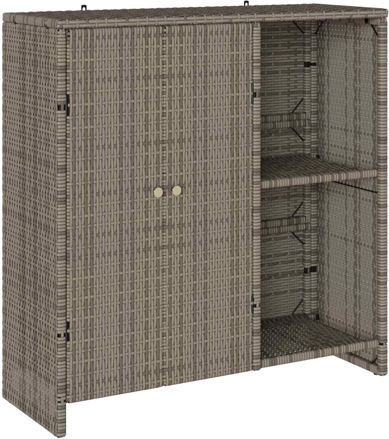 Modern Storage Cabinet with Shelf Grey 39.37 x 14.17 x 40.16 in Rattan for Living Room, Rectangular Design with Flexible Board Shelves and Durable Rattan Material for Home