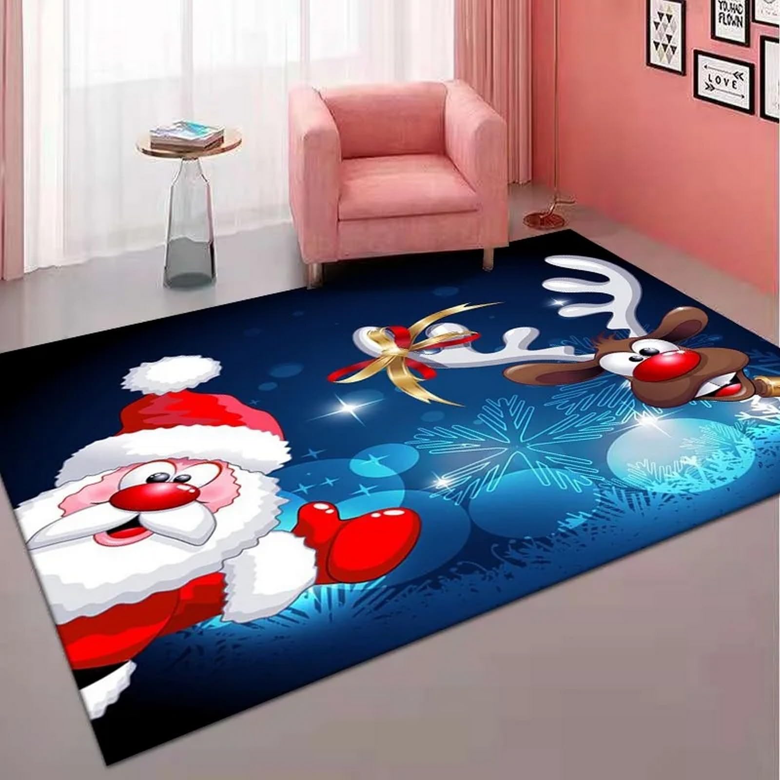 Tapis chambre enfant Noël antidérapant 120x160 cm grand salon imprimé 3D