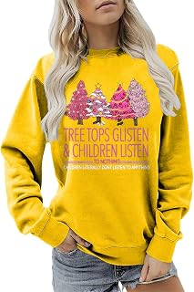 HUIFUAO - Sudadera de manga larga para mujer, diseño de árbol de Navidad, con texto en inglés "Glisten And Children Listen To Nothing", color rojo, A06 amarillo, L