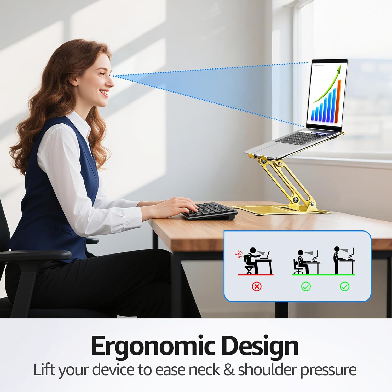 Urmust Laptop Notebook Stand Holder Adjustable Laptop Stand Portable Computer Riser Compatible with MacBook Air Pro HP Dell XPS Lenovo All Laptops 10-15.6"(Gold)