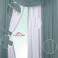 Vista 2 de Sapphire Home Sheer Curtains - Two Tone 4 Panels Set w/Valance & Tiebacks, 55"x84", Lightweight Light-Filtering Window Curtain for Living Room
