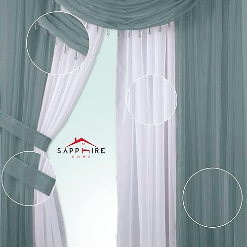 Miniatura 2 de Sapphire Home - Juego completo de cortinas transparentes para ventana con 4 paneles (55 x 84 pulgadas cada uno), 2 cenefas con cuentas y 2