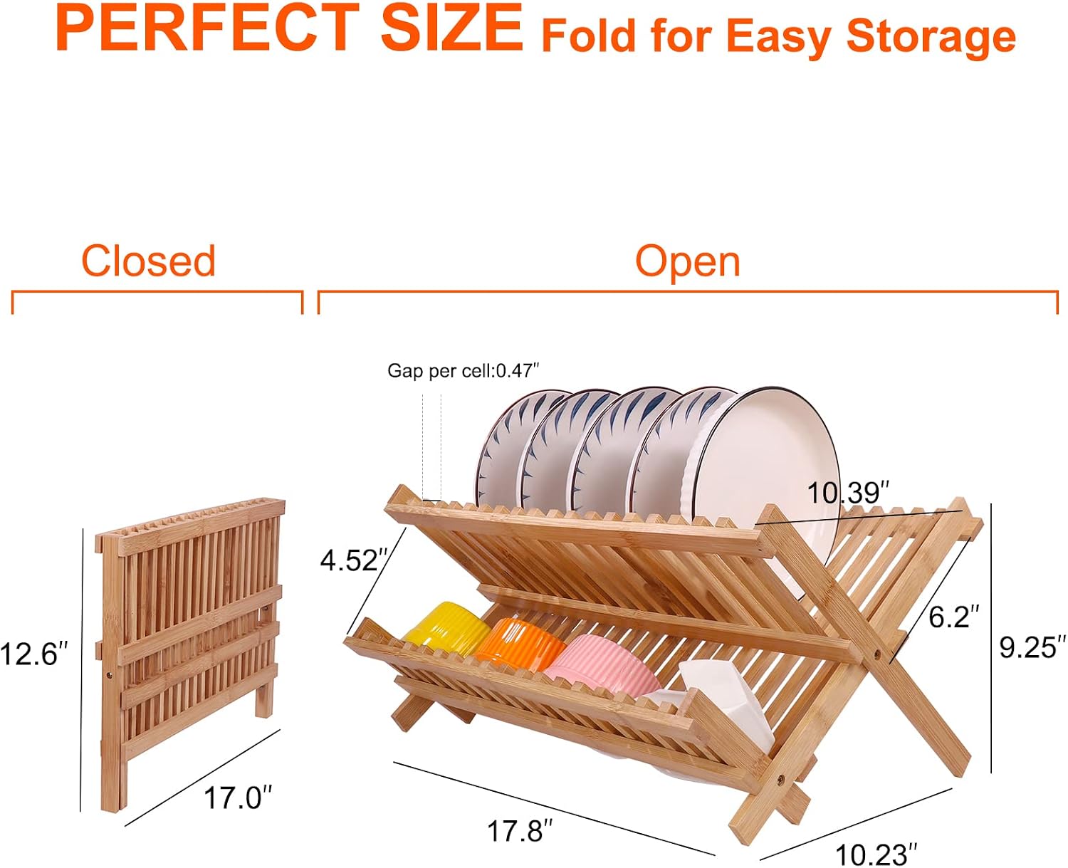 SZUAH Bamboo Dish Drying Rack, Collapsible Dish Drainer, Foldable Dish Rack Bamboo Plate Rack, by 100% Natural Bamboo (17.8" x 10.23" x 9.25") …