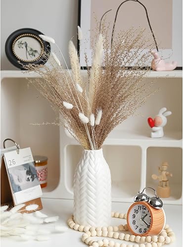 Miniatura 2 de Kint - Floreros de cerámica para ramo de hierba de pampas, 8 pulgadas de alto, bonito jarrón decorativo bohemio blanco para centros de mesa, estante