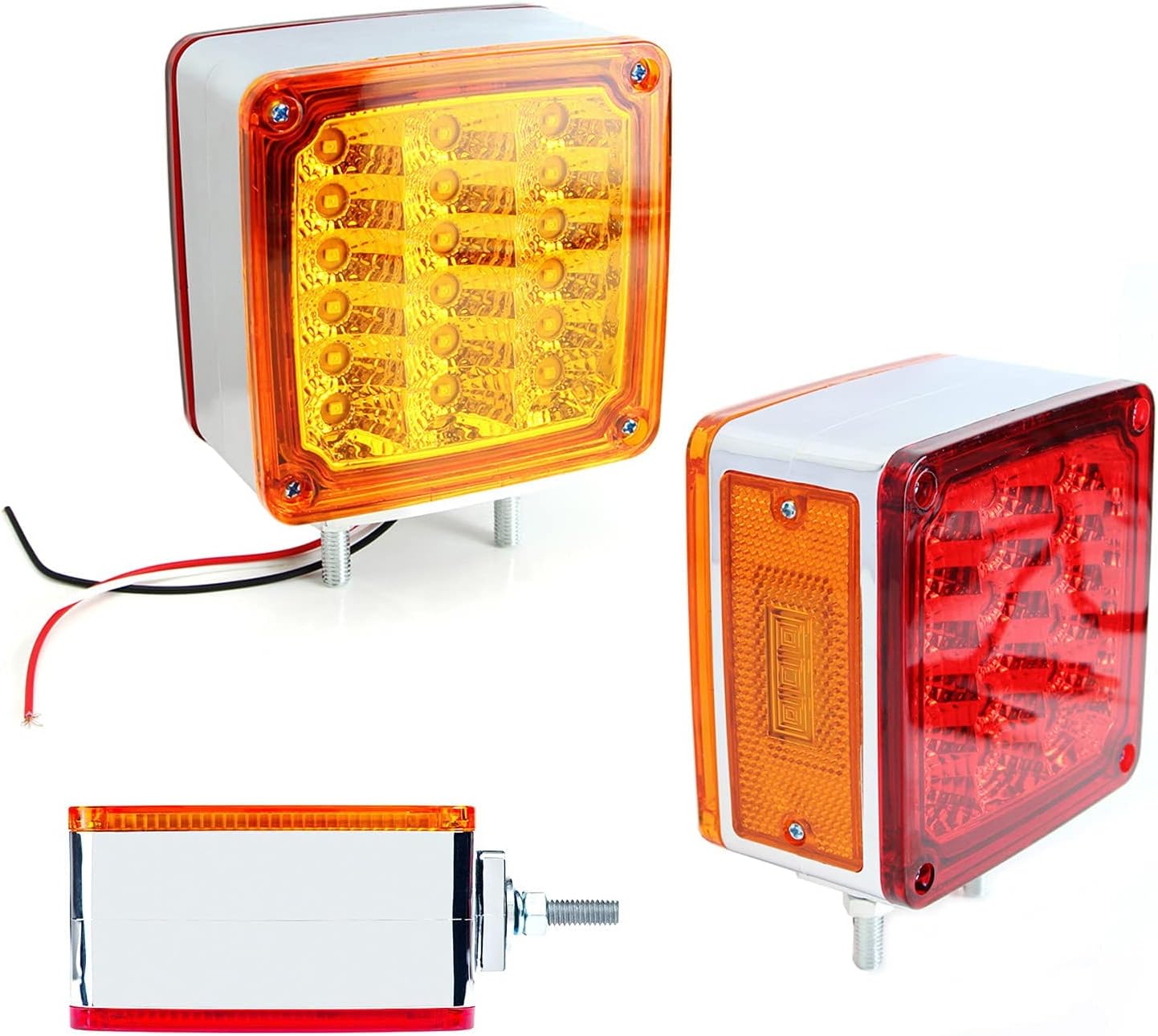 iJDMTOY Pair Square Double-Faced Fender/Wheelarch Mount LED Pedestal Truck and Trailer Lights (Powered by 39-SMD LED Lights Compatible With Turn Signal, Side Markers & Brake Tail Lights)