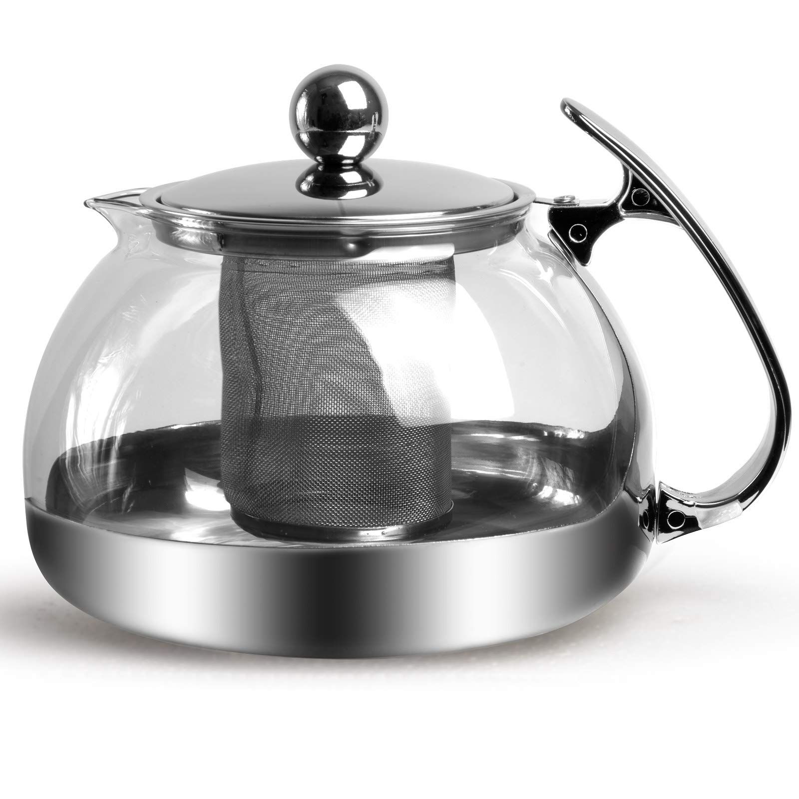 MONZANA® Teekanne mit Siebeinsatz und 4 Gläser 1,2 Liter Hitzebeständig Teesieb Herausnehmbar Glaskanne für losen Tee Edelstahl Deckel Borosilikatglas