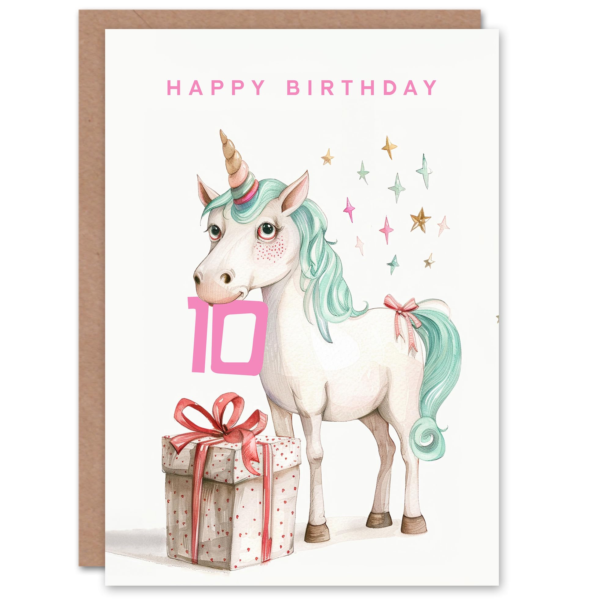 Artery8 10th Birthday Card Unicorn Stars Present Fun Kids Age 10 Year Old Child For Son Daughter Girl Boy Happy Card