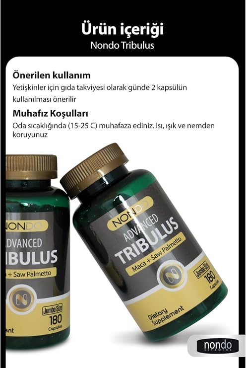 Nondo Trıbulus 180 Kapsül (jumbo Boy Tribulus Terrestris Saw Palmetto Kore Ginseng Demir Dikeni) 3 AYLIK