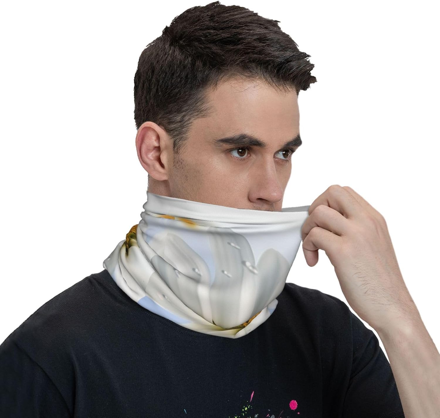 White Daisy Neck Gaiter Summer UV Protection Cooling Face Cover Scarf Breathable Bandana Face Mask for Men Women Sun Wind-proof Balaclava for Skiing Hiking Cycling