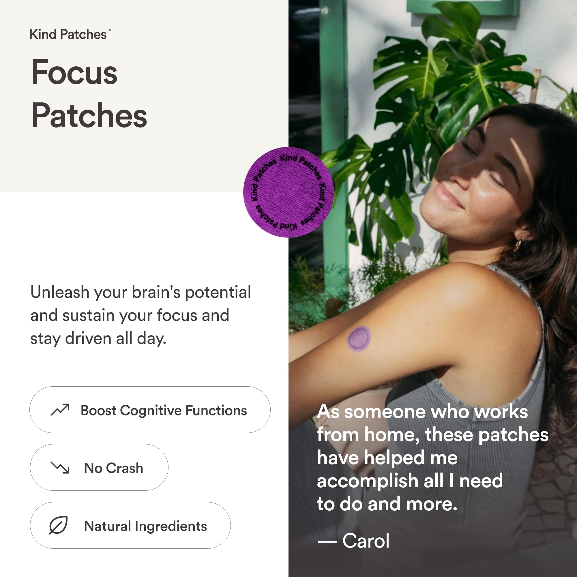 Kind Patches Focus Patches - Mental Clarity and Cognitive Performance - Enhance Productivity with Omega 3, Lion's Mane, L-Theanine, Ginseng - 30 Count — Amazon image 5