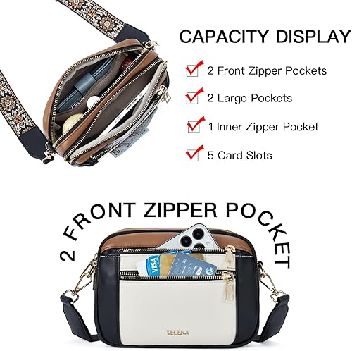 Miniatura 5 de Telena - Bolso cruzado pequeño para mujer, de cuero vegano moderno con correa ajustable para el hombro