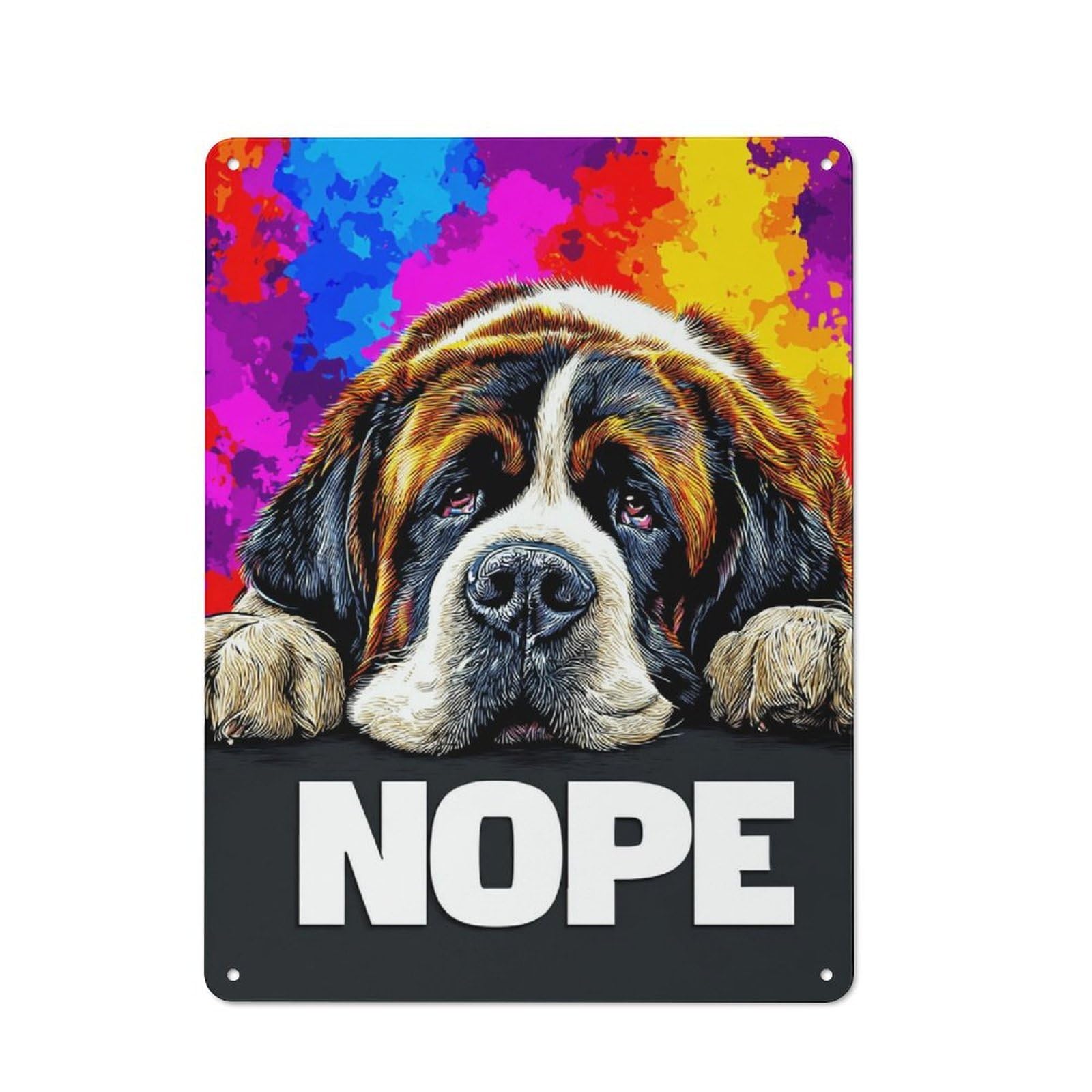 Junmoney Colorful Saint Bernard Nope! -1 Rustic Metal Wall Sign 40X30cm For Kitchen Or Home Bar, Suited To Home Bar Enthusiasts