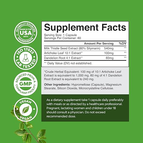 Miniatura 2 de Suplemento de cardo mariano para limpieza hepática, desintoxicación y reparación - Suplemento avanzado de raíz de cardo mariano y diente de león con
