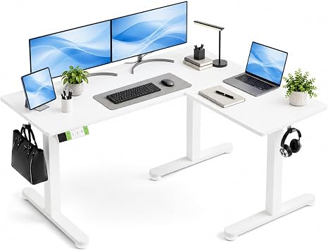 YDN L-Shaped Electric Standing Desk with Dual Motor 59In, White