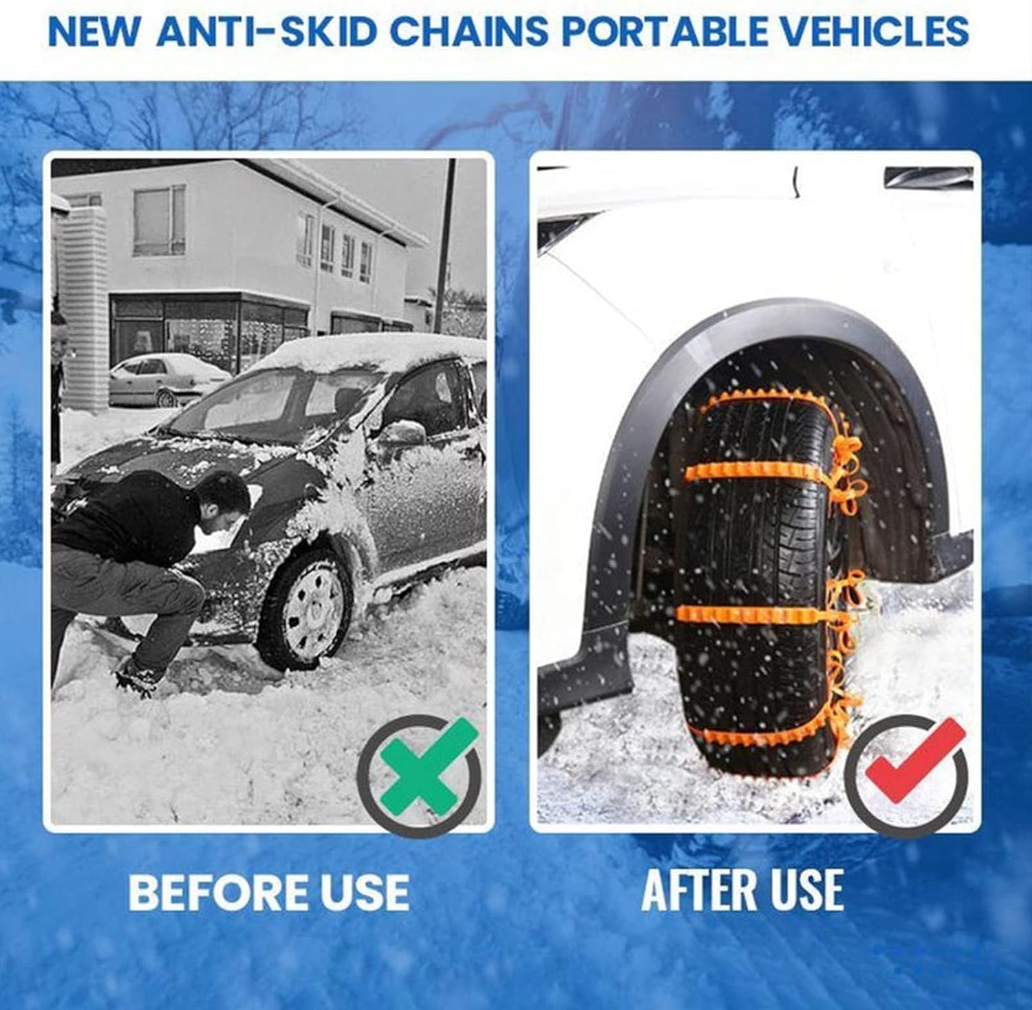 Reusable Anti Snow Chains, 2025 Upgrade Portable Snow Tire Chains, Winter Tire Wheel Chains for Pickup Trucks & SUV, Emergency Snow Plastic Non-Slip Cable Tie for Winter Driving & Muddy Road (50)