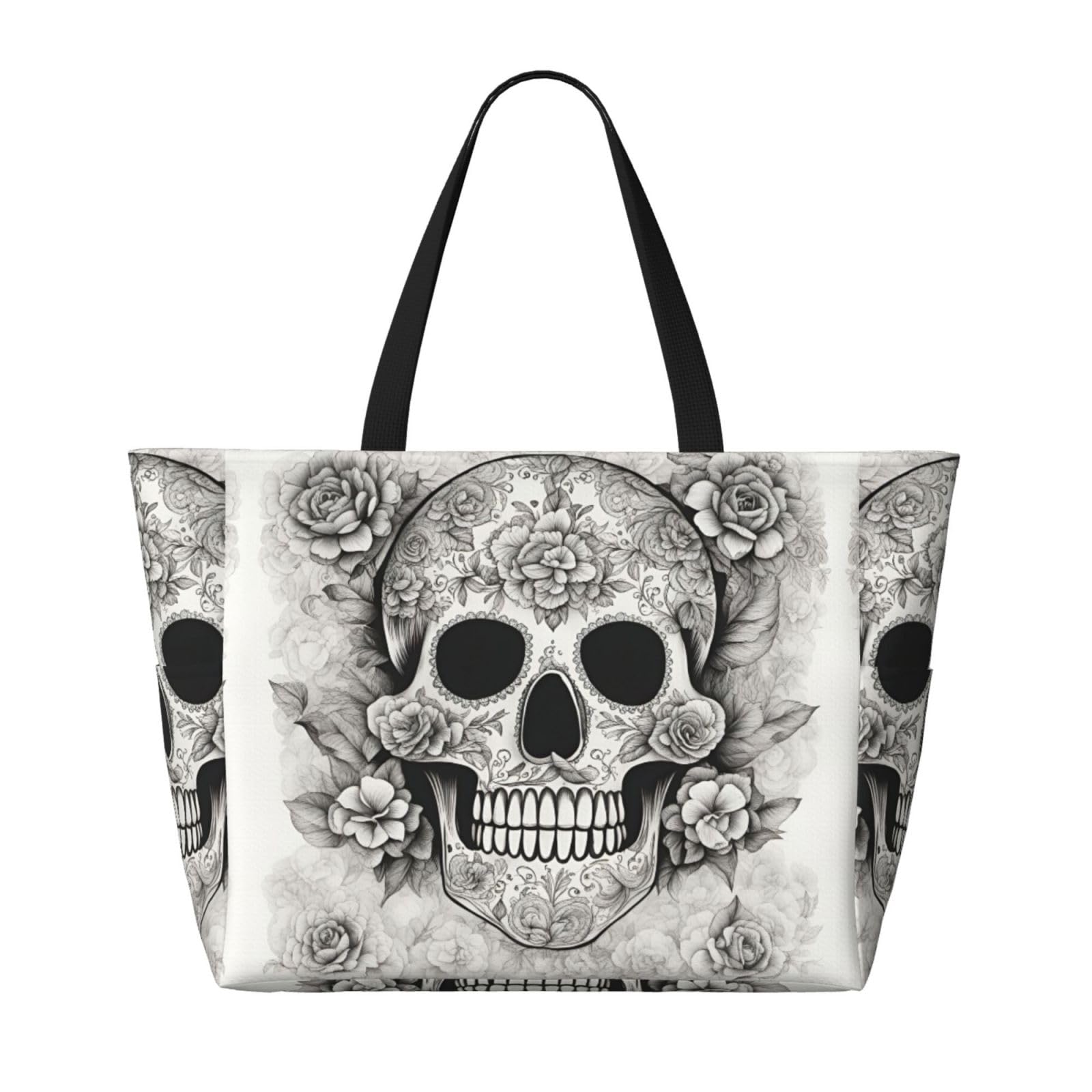 Sac de transport extra large avec tête de mort mexicaine, sac de plage pliable avec sac, sac de week-end, sac de voyage, sac de nuit