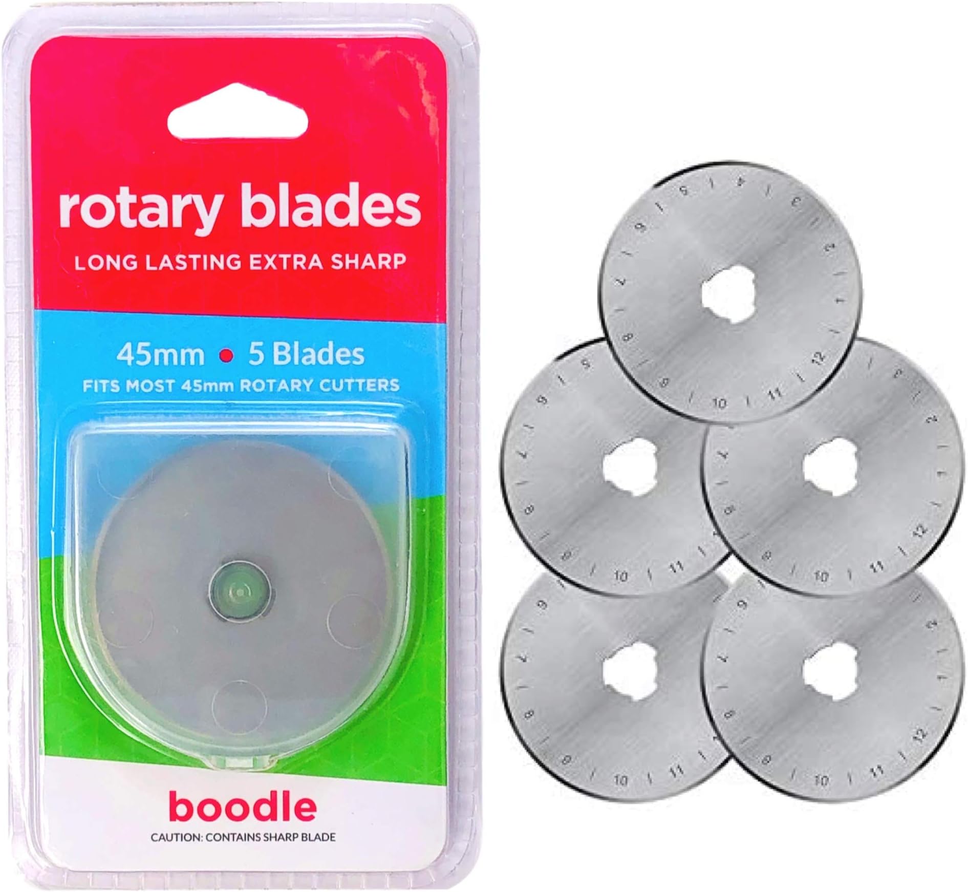 45mm Rotary Cutter Blades 5 Pack for Olfa Etc + Case SKS-7 Steel