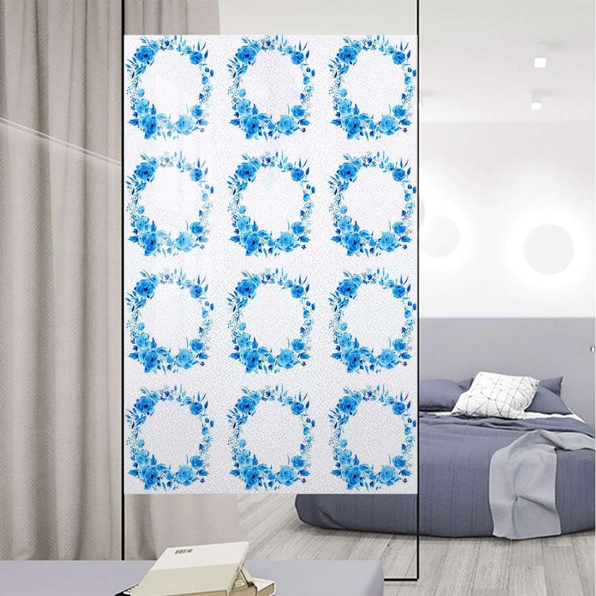 Blue Window Privacy Film Glass Sticker Decal Roses and Leaves Bouqet of Affection Privacy Window Film Frosted Decorative Glass Door Film Roses 35.4Wx59L-inch
