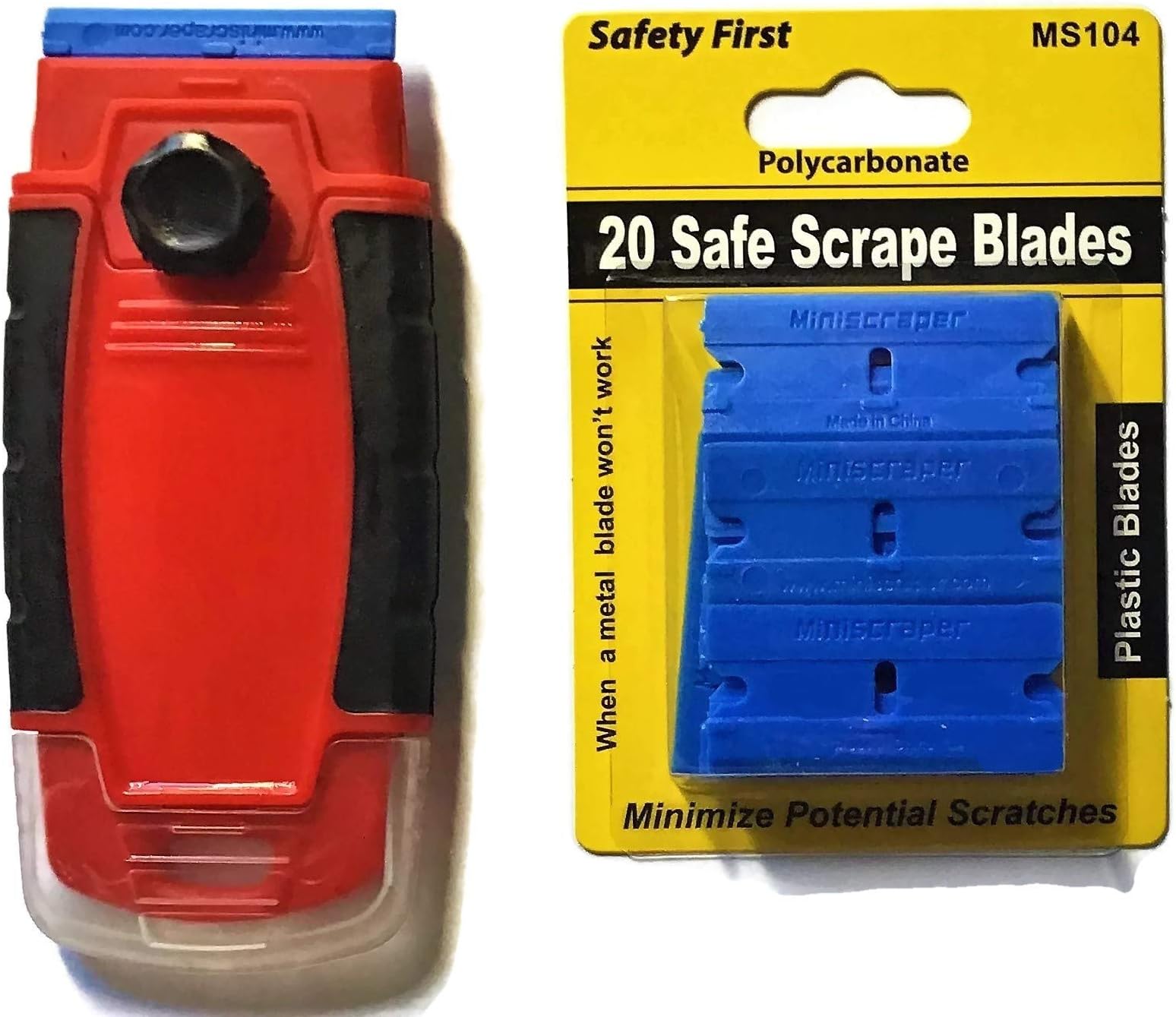 Razor Scraper with 20 Polycarbonate Double Edged Plastic Blades