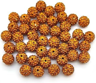 YIQIFLY 100 Pieces Rhinestone Clay Beads 10 mm Polymer Clay Crystal Beads Round Charms Diamond Beads for Jewelry Making DIY Necklace Bracelet 10 mm Light Coffee