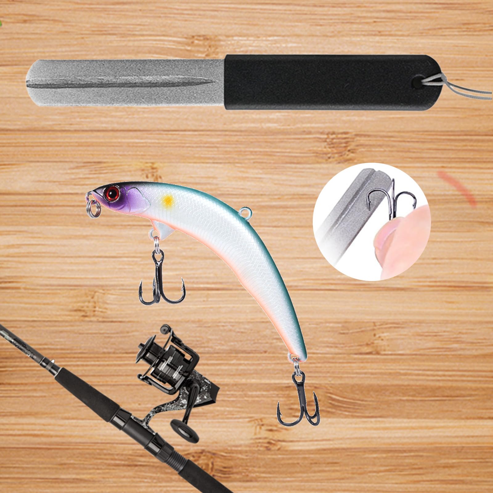 2 Stück Doppelseitiger Sharpener Fischhakenschärfer, Hochwertige Materialien Haken Schleifgerät Schnelle und Effiziente Anwendung Angelzubehör, 2 Farben