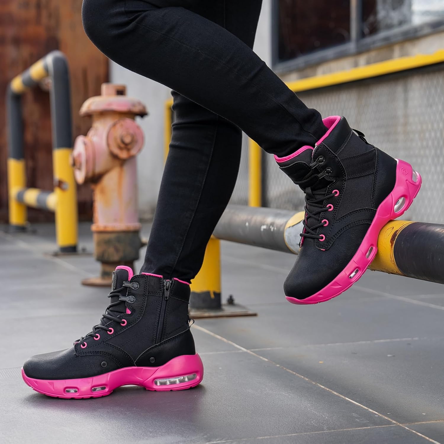 LARNMERN Non Slip Women's Shoes Work Slip Resistant Boots Sole-Cushion Side Zipper Comfort Botas Hiking Mujer Zapatos de Trabajo Black - Image 2