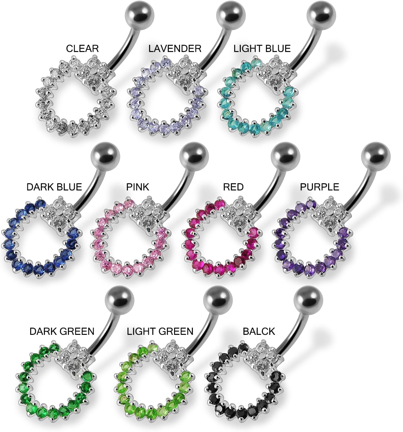 Movable Studded Round with Flower Joined Design 925 Sterling Silver with Stainless Steel Belly Ring - Belly Button jewelry - Navel jewelry