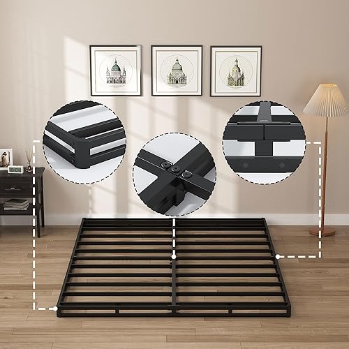 Miniatura 3 de Somier Tamaño Queen - Base de Colchón de Perfil Bajo de 3 Pulgadas Sin Ruido Base de Cama Básica de Metal Resistente con Funda de Tela Limpia, Fácil