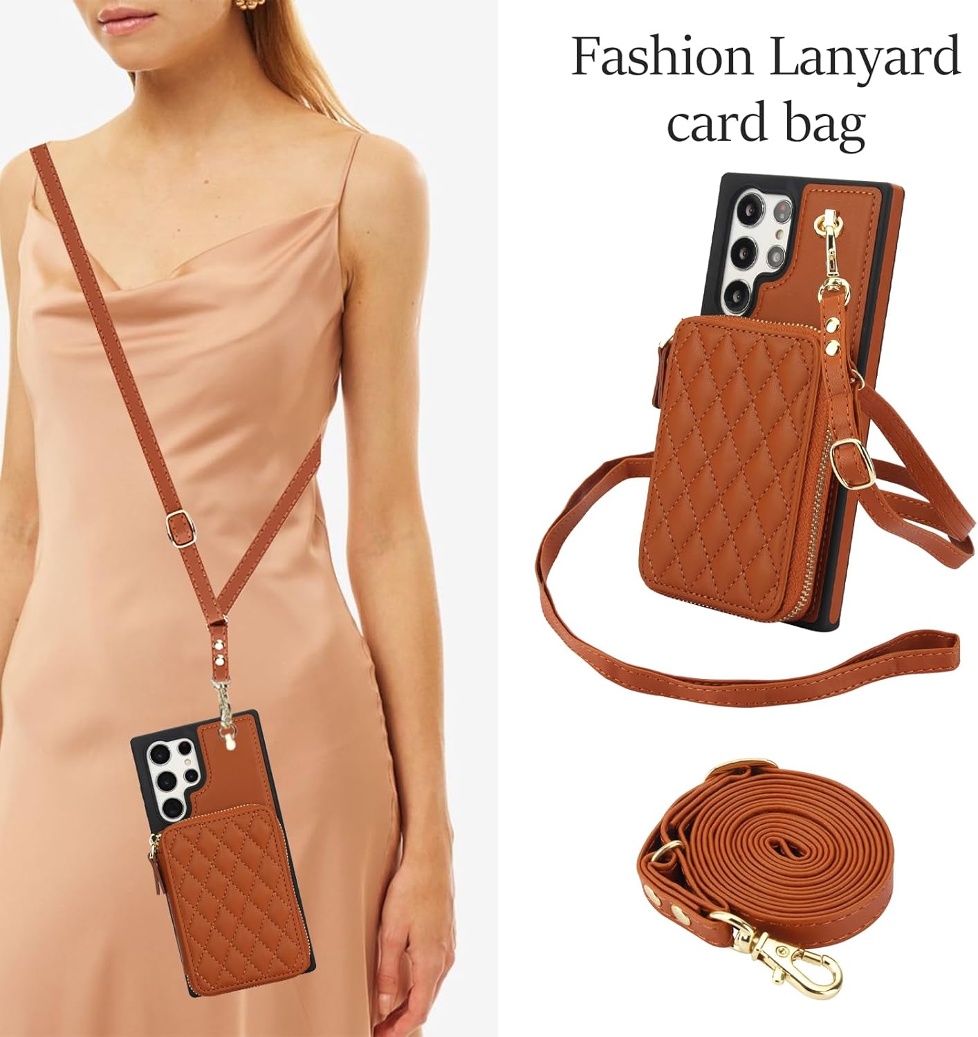 Phone Case for Samsung Galaxy S22 Ultra 5G Wallet Cell Cover with Tempered Glass Screen Protector Wrist Crossbody Strap RFID Blocking Card Holder TPU S22ultra 22S S 22 S22ultra5g 6.8 Women Girls Brown