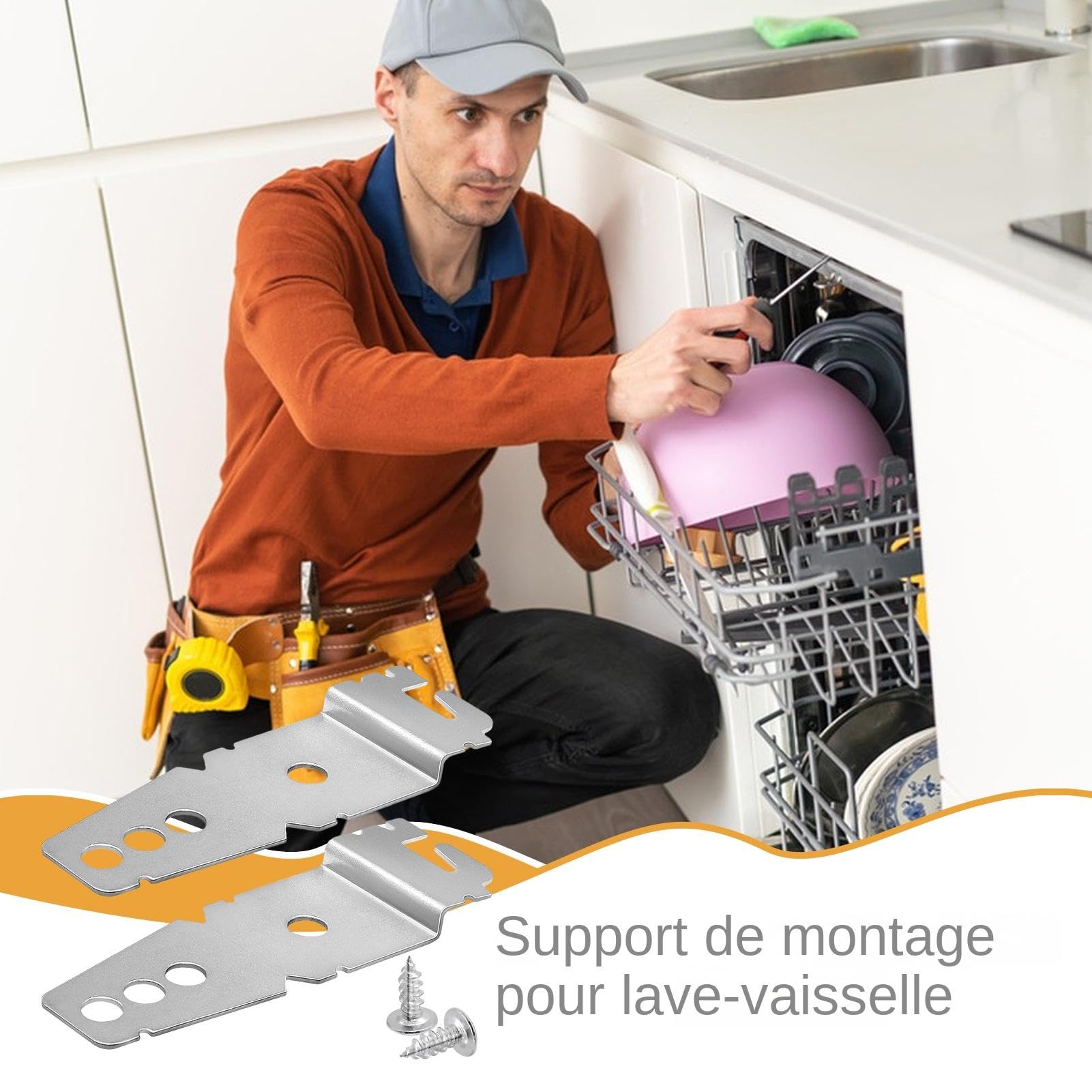 Installationsset für Geschirrspüler, Einbauset für Spülmaschine, Thekenhalterung für Spülmaschine, Metall, Geschirrspülerhalterung, Geschirrspüler-Einbauhalter, Geschirrspüler-Einbauhalterung,