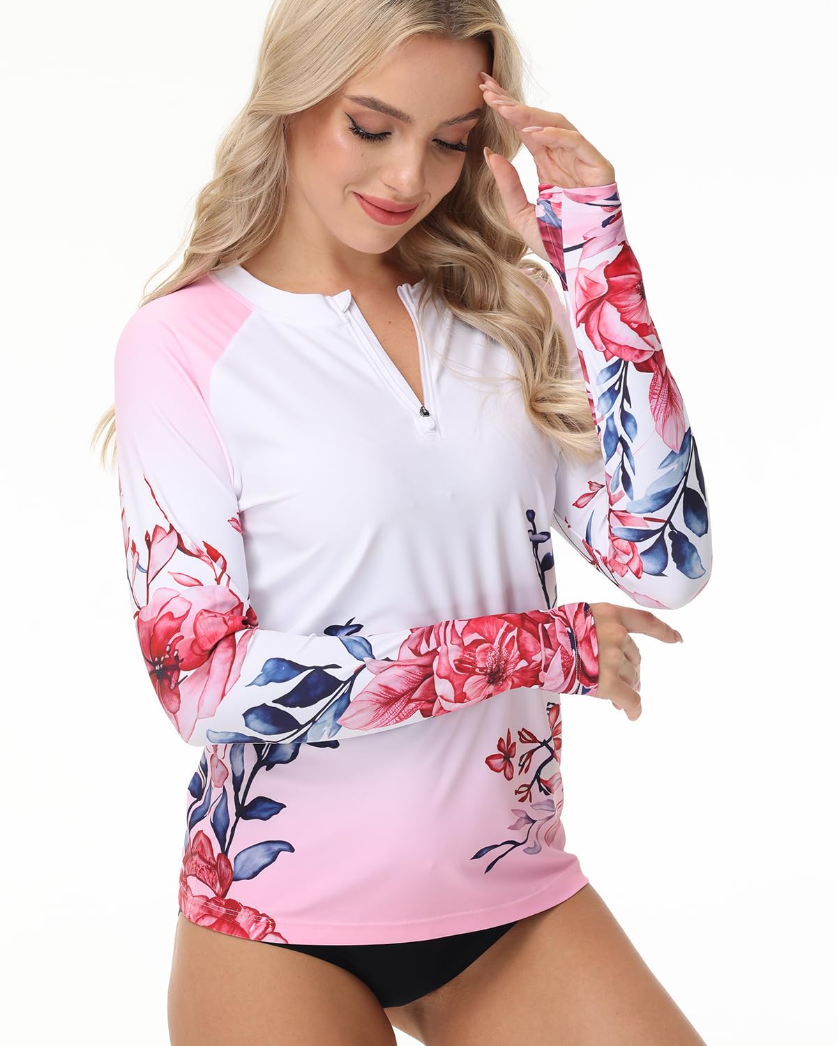 VAYAGER Camiseta UV de natación para Mujer - Manga Larga Cremallera 1/4 UPF 50+ Rashguard protección Solar Secado rápido Top de baño para Surf