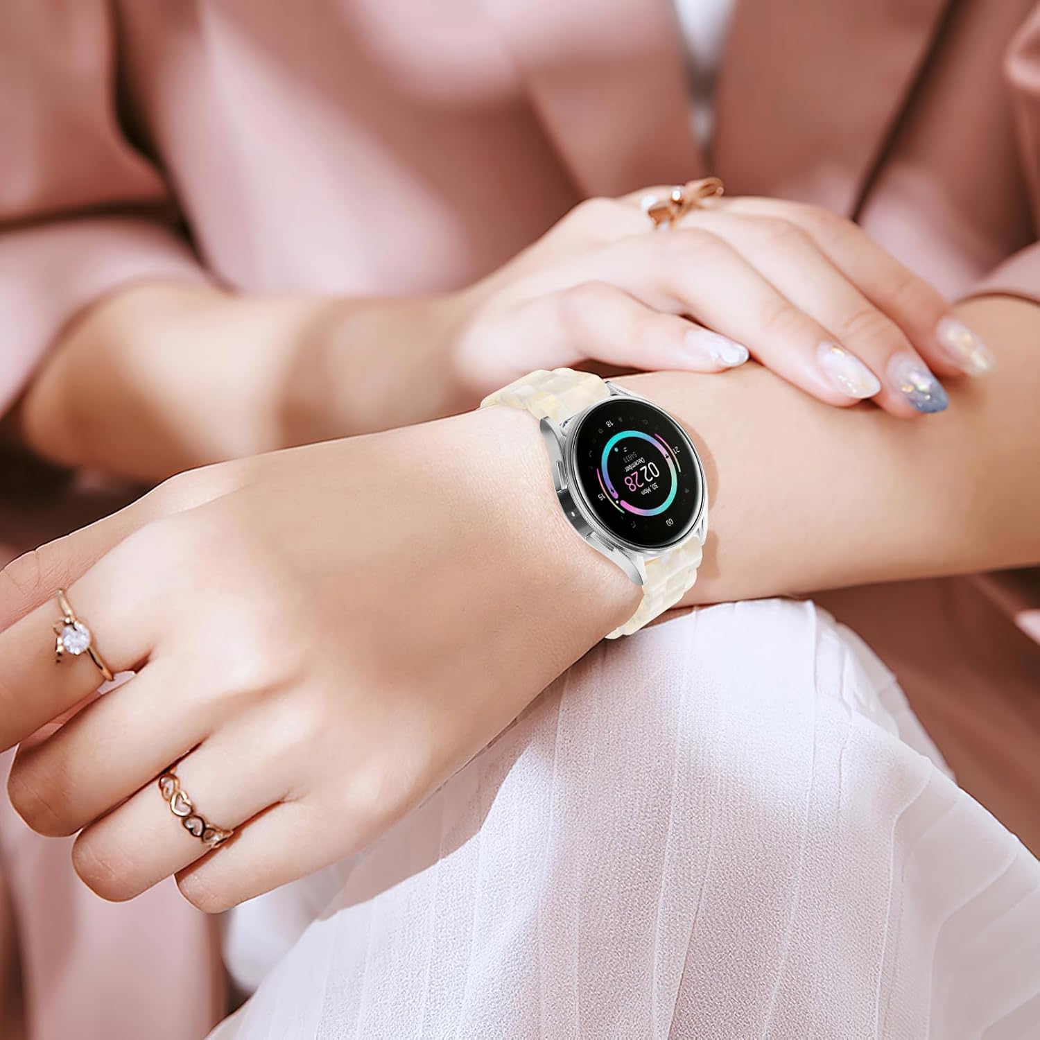 Resin Band Compatible with Samsung Galaxy Watch 7/FE/6/5/4 44mm 40mm, Watch 5 Pro 45mm/Watch 4 Classic 46mm 42mm Band 20mm Lightweight Replacement Strap for Galaxy Watch 3 41mm/Active2 Ivory - Image 6