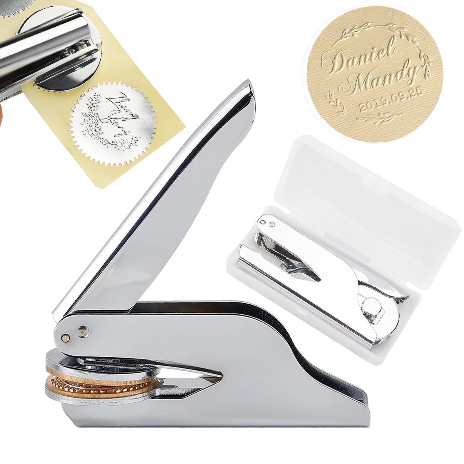 Book Embosser Stamp Custom Logo Embosser Seal Stamp for Books, Cards, Paper, Envelopes, Napkins Wedding Invitations Gift (Mirror Sliver)